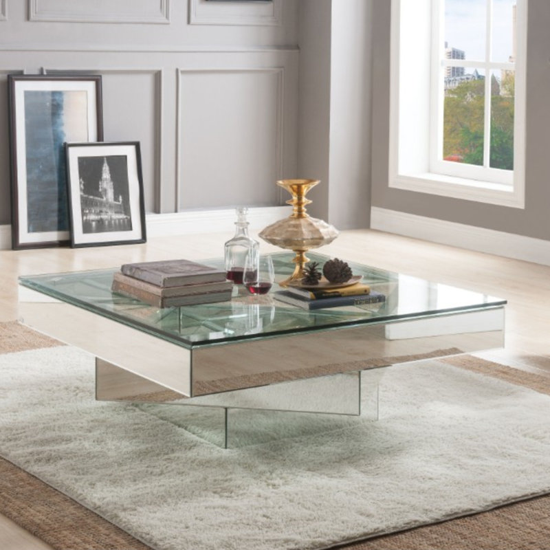 Orren Ellis Ulibarri Modern Square Glass and Mirror Coffee Table